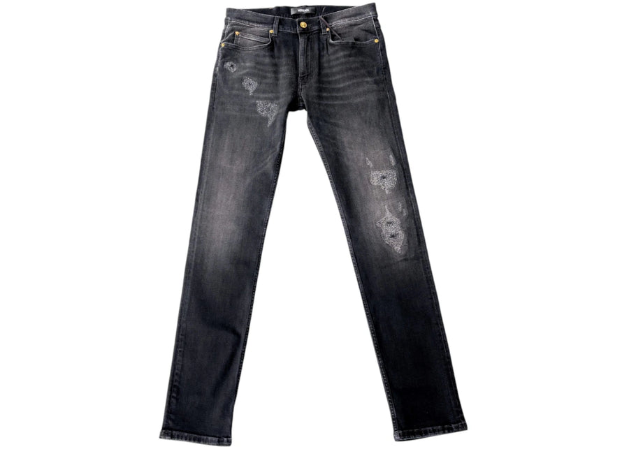 Versace Stretch Embroidered Logo Jeans Black
