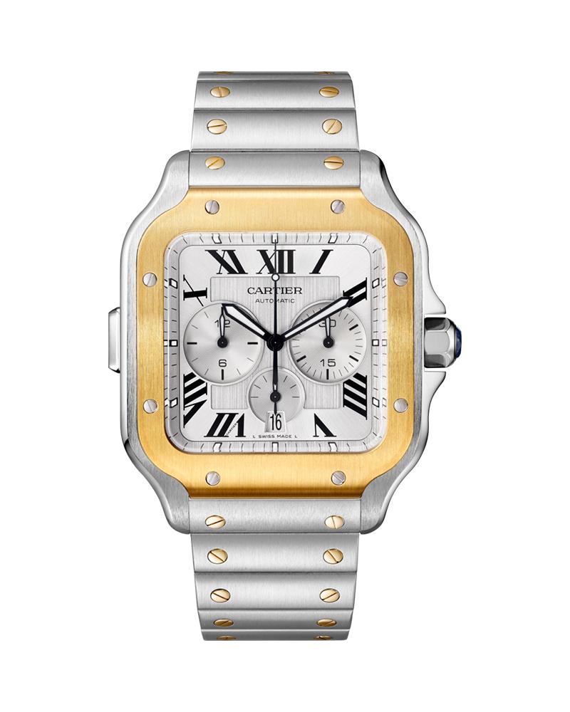 CARTIER SANTOS DE CARTIER, XL, CHRONOGRAPH, STEEL AND GOLD, INTERCHANGEABLE METAL AND RUBBER BRACELETS