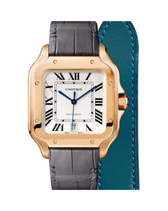 CARTIER SANTOS DE CARTIER, LARGE, AUTOMATIC, ROSE GOLD, TWO INTERCHANGEABLE LEATHER BRACELETS