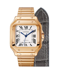 CARTIER SANTOS DE CARTIER, MEDIUM, AUTOMATIC, ROSE GOLD, INTERCHANGEABLE METAL AND LEATHER BRACELETS