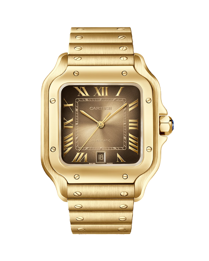 CARTIER SANTOS DE CARTIER WATCH LARGE MODEL, AUTOMATIC MOVEMENT, YELLOW GOLD, INTERCHANGEABLE METAL AND LEATHER BRACELETS