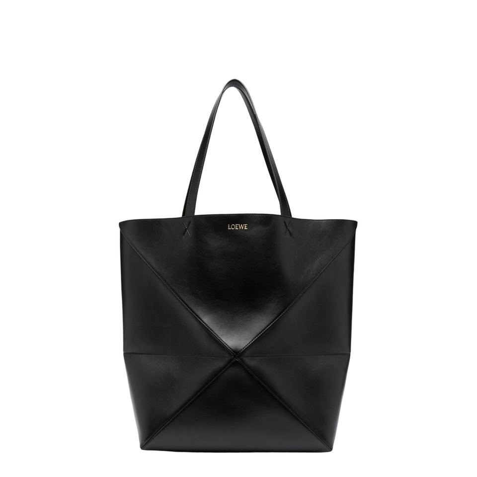 Loewe Puzzle Fold XL Shiny Calfskin Tote - Black
