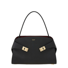 Ferragamo Hug Soft Medium Calfskin Shoulder Bag - Nero/Borgogna