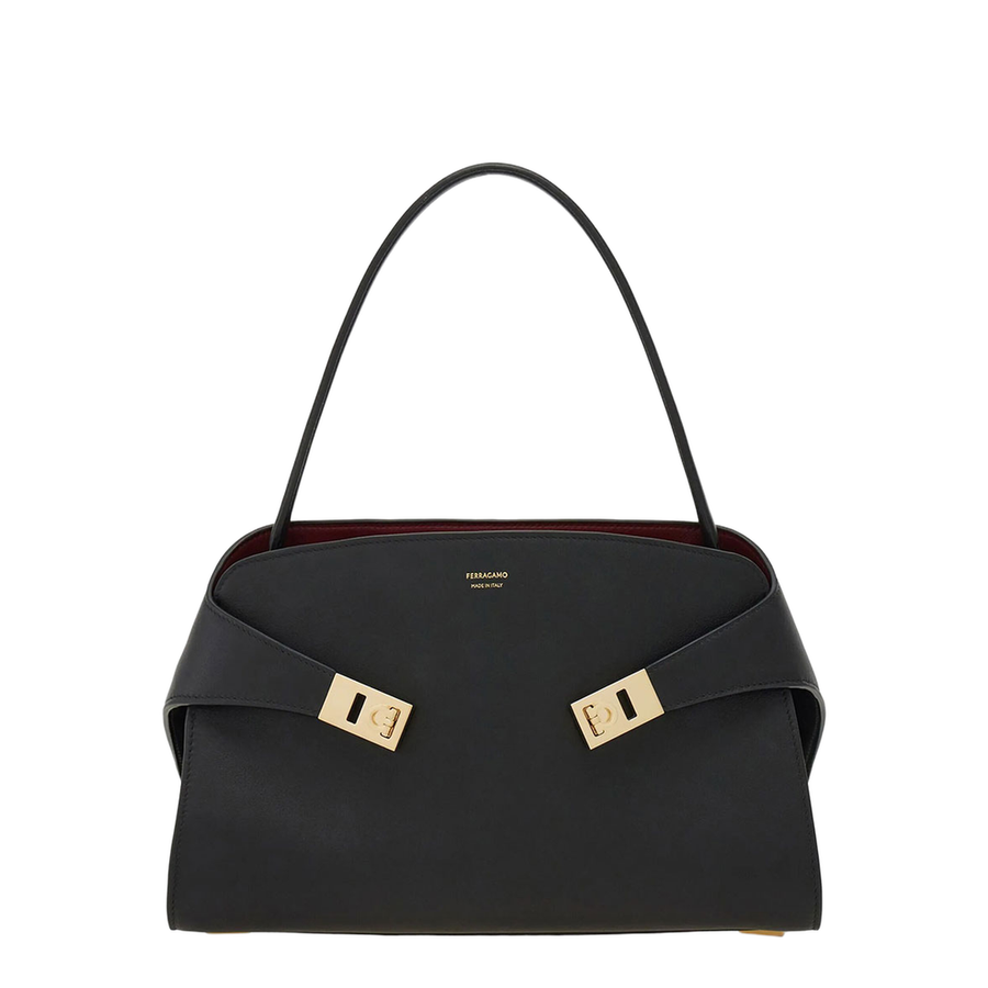 Ferragamo Hug Soft Medium Calfskin Shoulder Bag - Nero/Borgogna