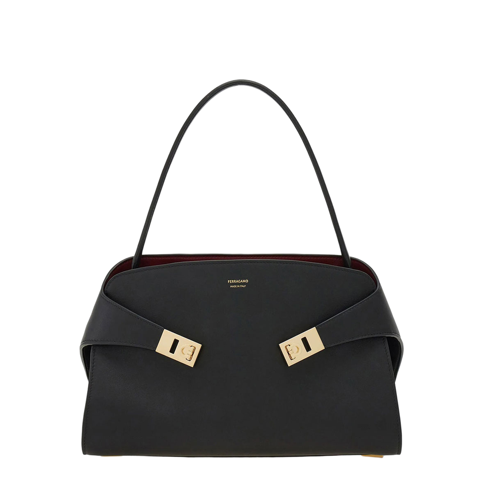 Ferragamo Hug Soft Medium Calfskin Shoulder Bag - Nero/Borgogna