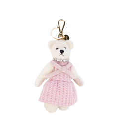 Teddy Bear Keychain Charm - White/Pink