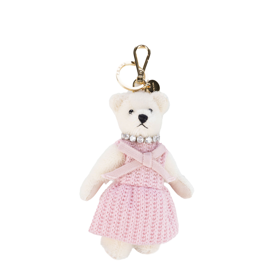 Teddy Bear Keychain Charm - White/Pink