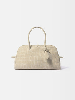 Jacquemus The Turismo Bowling Bag In Crocodile-Embossed Suede Ivory
