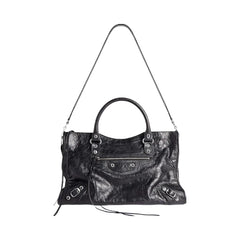 Balenciaga Le City Medium Bag In Black Arena Lambskin Shiny Silver Hardware Black