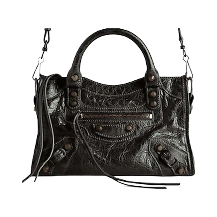 Balenciaga Le City Mini Bag In Black Arena Storico Lambskin Brass Hardware Black