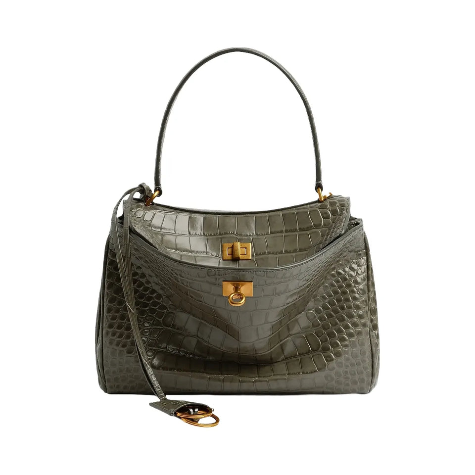 Balenciaga Rodeo Small Crocodile Embossed Shoulder Bag