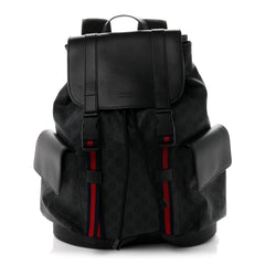 Gucci Soft GG Supreme Monogram Calfskin Web Double Buckle Backpack Black