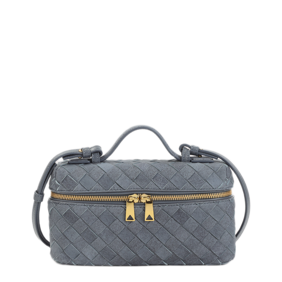 Bottega Veneta Bang Bang Intrecciato Suede Leather Handbag - Blue