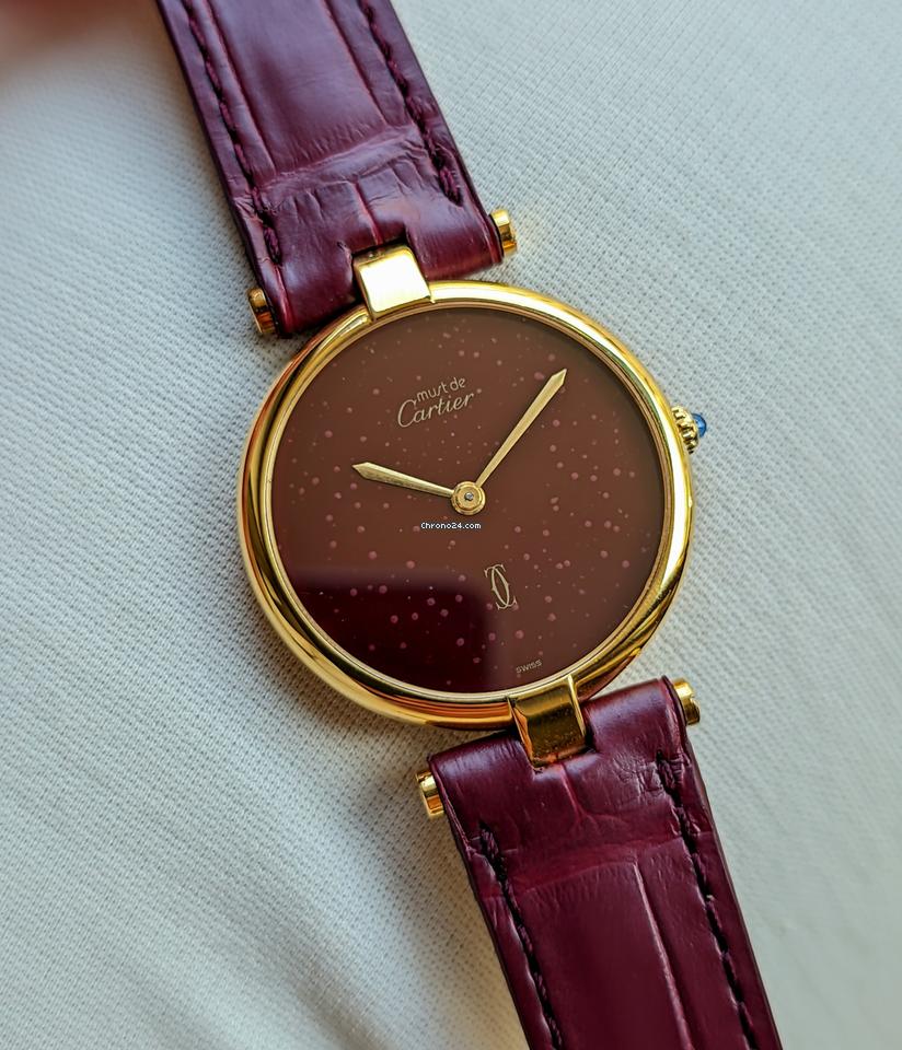 Cartier Must de Cartier Vermeil Burgundy Dial Vintage Gold Pl. 925