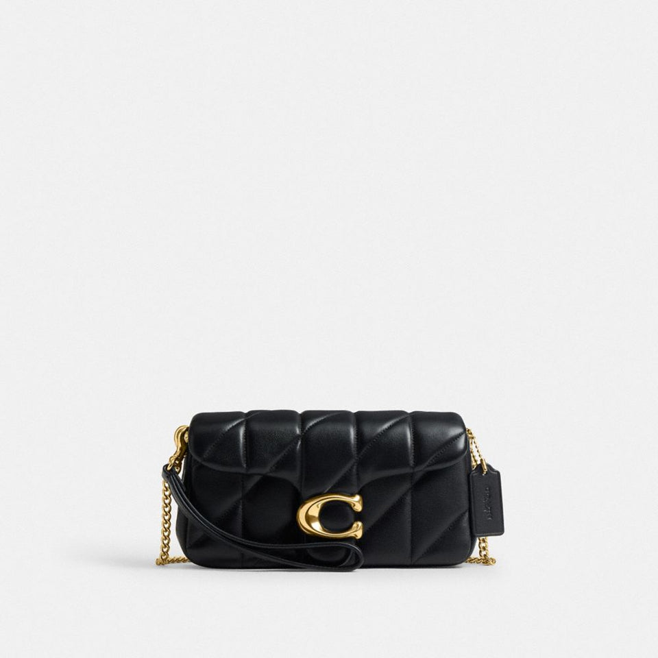 Coach Tabby Chain Crossbody Bag 19 With Quilting Brass Black