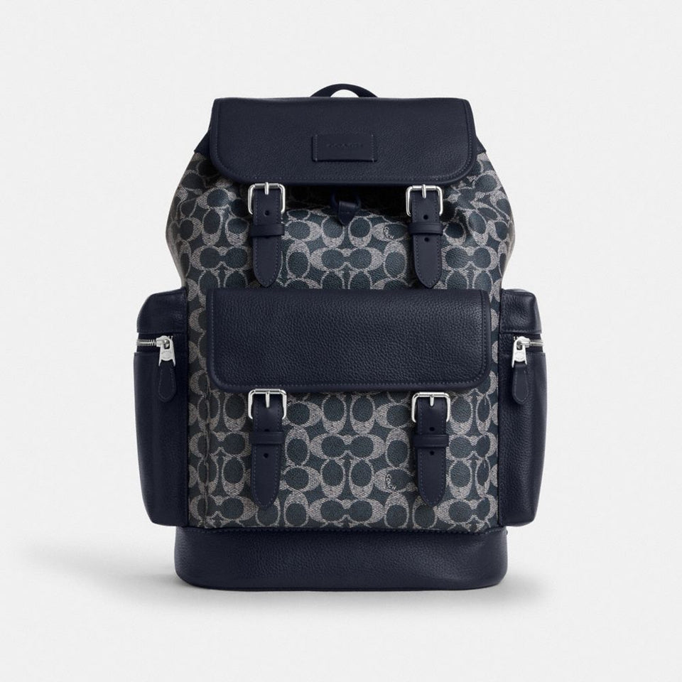Coach Sprint Backpack In Colorblock Signature Canvas Silver Denim Chalk