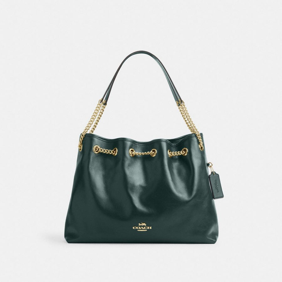 Coach Evelyn Shoulder Bag Gold Dark Teal