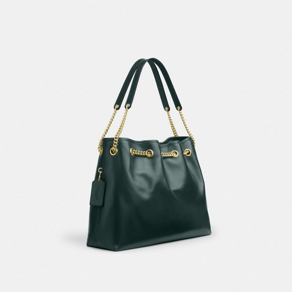 Coach Evelyn Shoulder Bag Gold Dark Teal