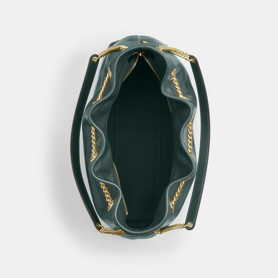 Coach Evelyn Shoulder Bag Gold Dark Teal