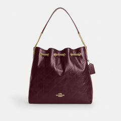 Coach Evelyn Large Shoulder Bag With Quilting Gold Dark Wine