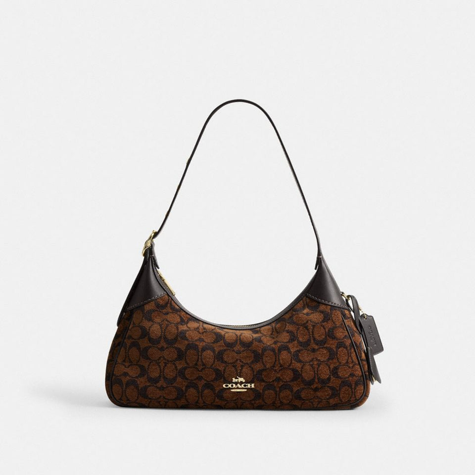 Coach Ella Small Shoulder Bag In Signature Chenille Gold Truffle