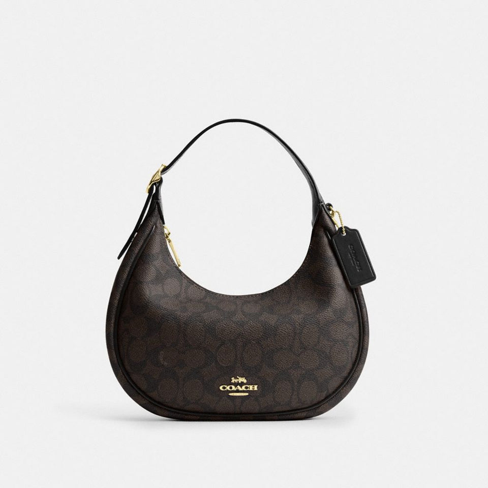 Coach Emily Shoulder Bag In Signature Canvas Gold Walnut Black