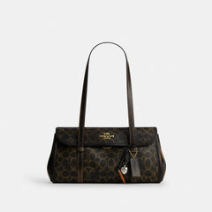 Coach Bridget Flap Shoulder Bag In Loved Signature Canvas With Charms Gold Brown