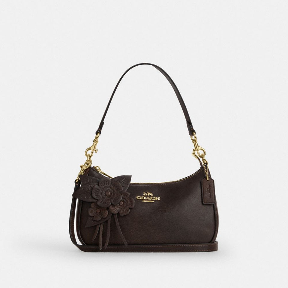 Coach Teri Shoulder Bag With Floral Applique Gold Maple