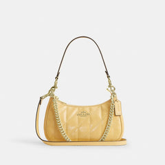 Coach Teri Shoulder Bag With Quilting Gold Soft Yellow