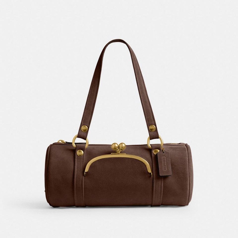 Coach Kisslock Barrel Bag Brass Dark Chocolate