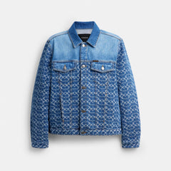 Coach Signature Trucker Jacket In Organic Cotton Blue Signature