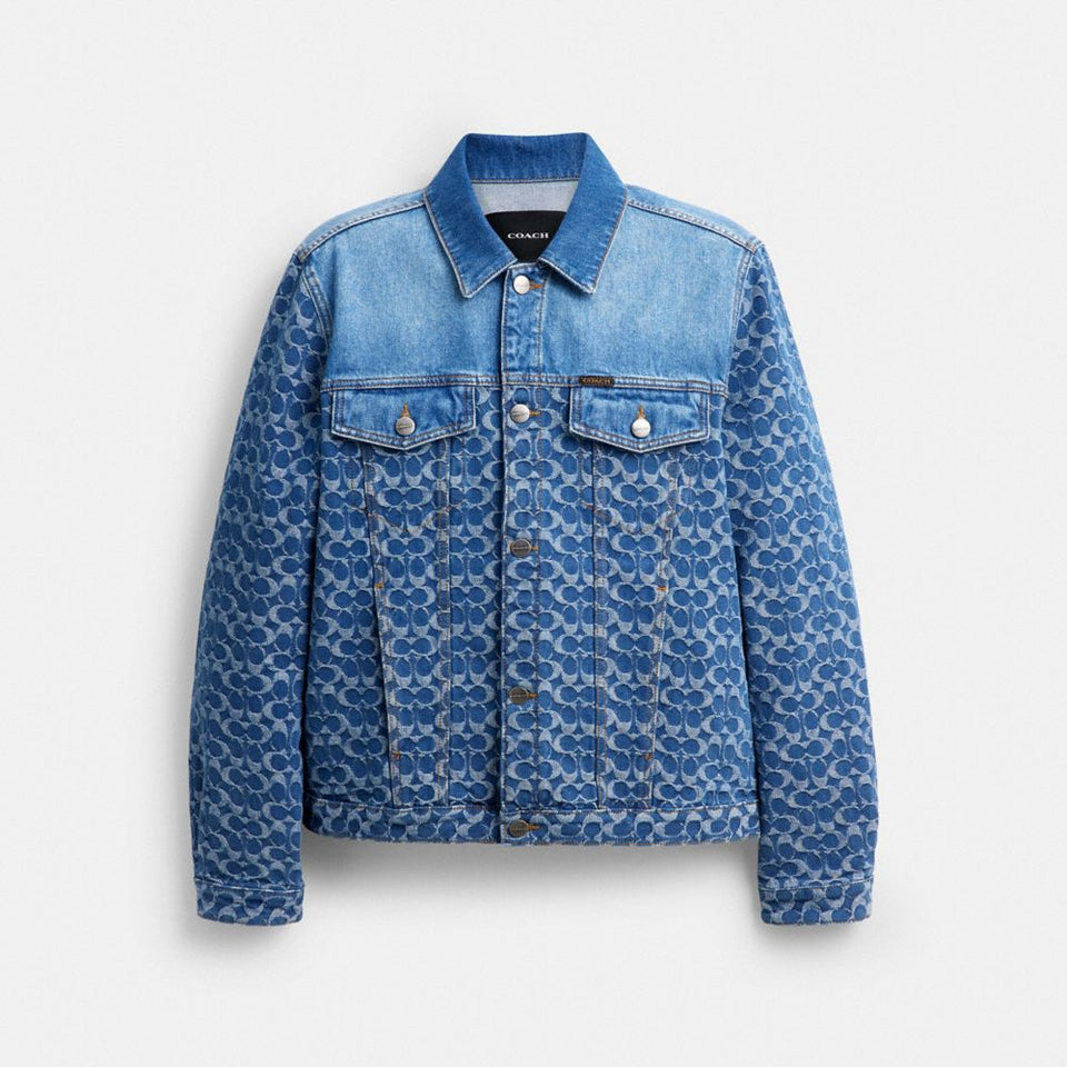 Coach Signature Trucker Jacket In Organic Cotton Blue Signature