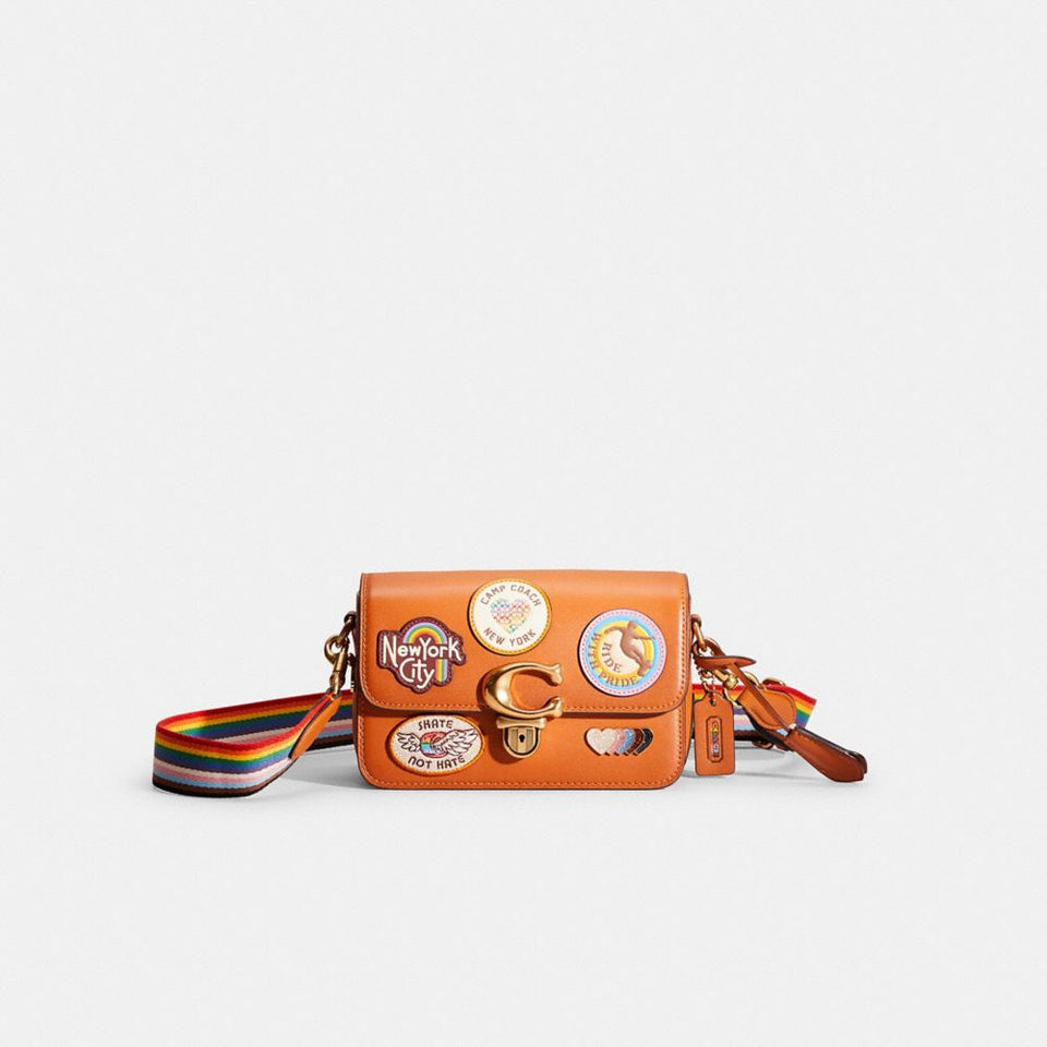 Coach Restored Studio Shoulder Bag 19 With Patches Brass Hazelnut Multi