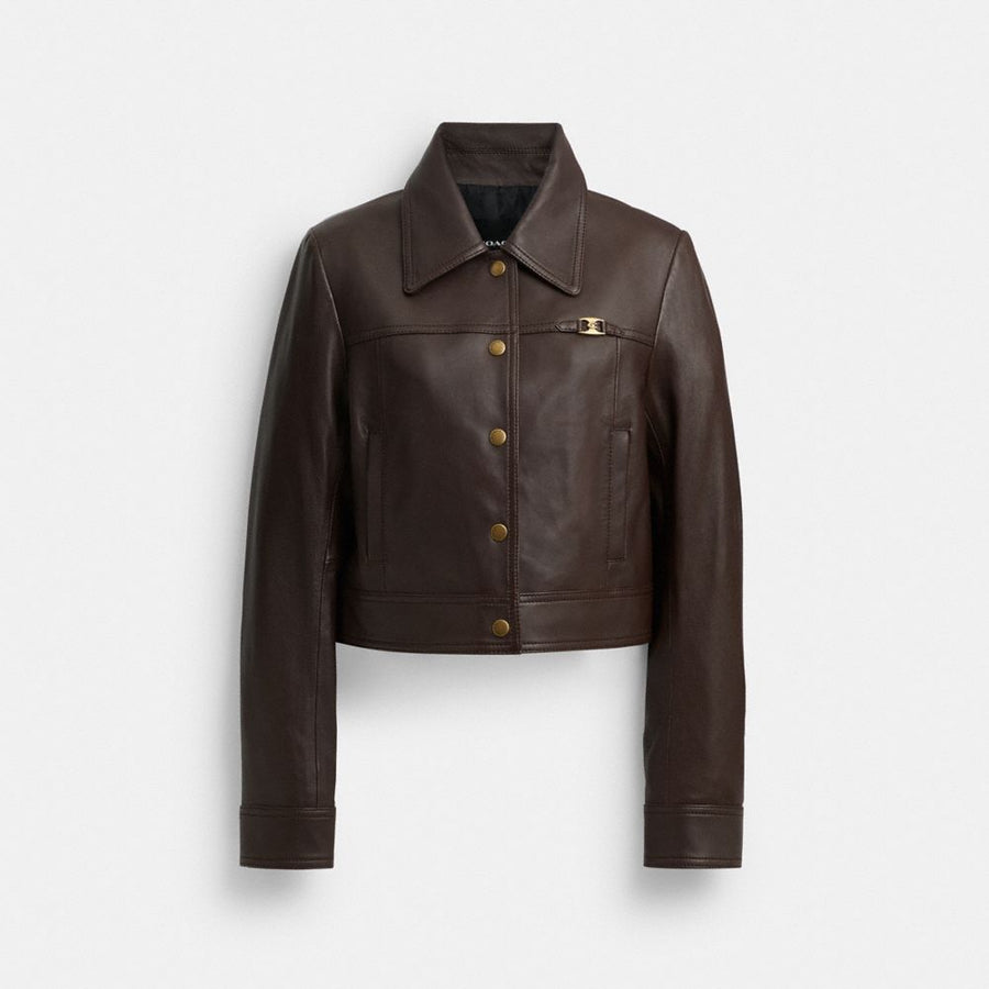Coach Heritage C Snap Front Shrunken Jacket Brown