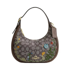 Coach Emily Shoulder Bag In Signature Jacquard With Floral Embroidery in Gold Oak Multi