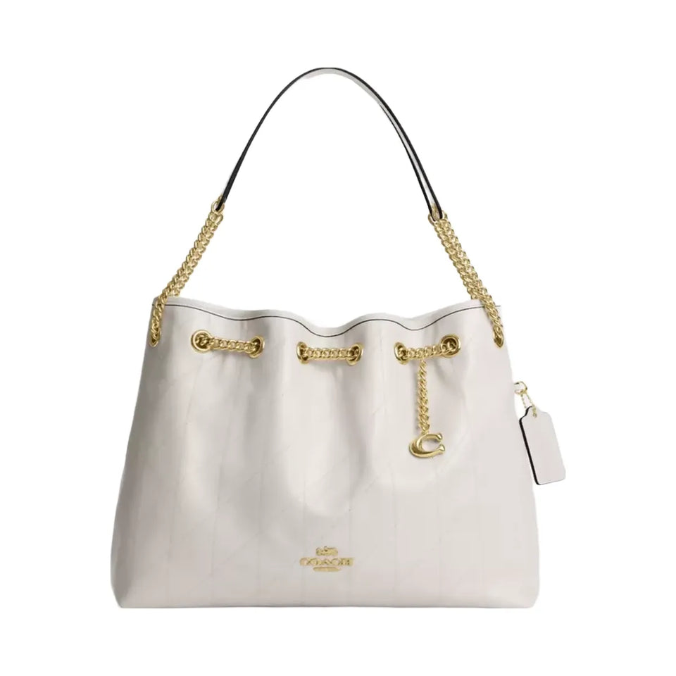 Coach Evelyn Shoulder Bag With Quilting And Charm in Gold Chalk