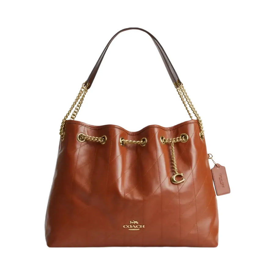 Coach Evelyn Shoulder Bag With Quilting And Charm in Gold Cinnamon
