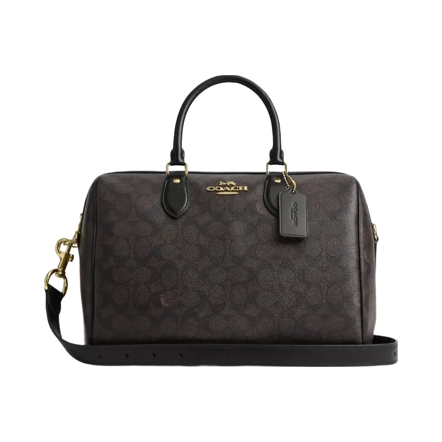 Coach Rowan Large Satchel Bag In Signature Canvas in Gold Walnut Black