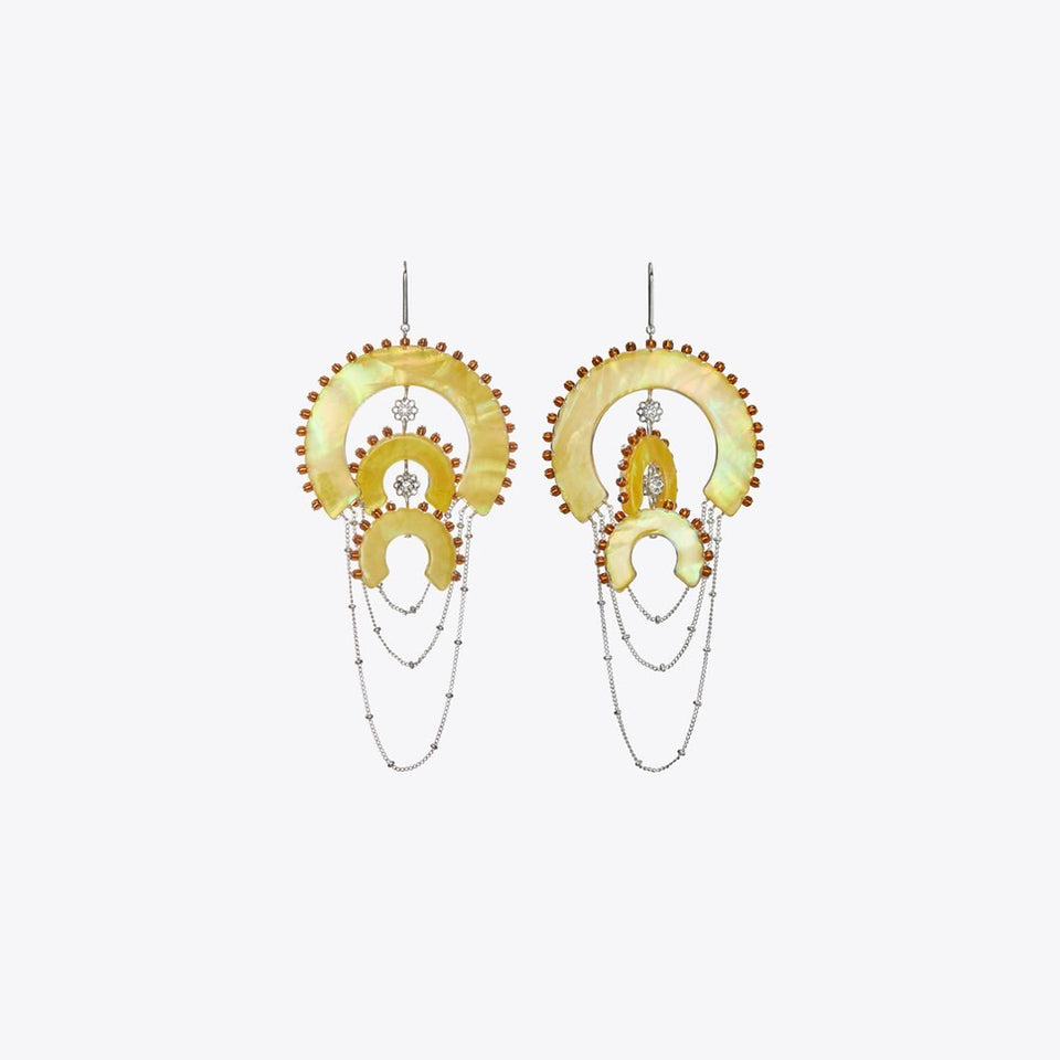 Tory Burch Curiosity Chandelier Earrings Antique Light Silver / Yellow