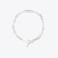 Tory Burch Curiosity Coral Necklace Light Silver / Crystal