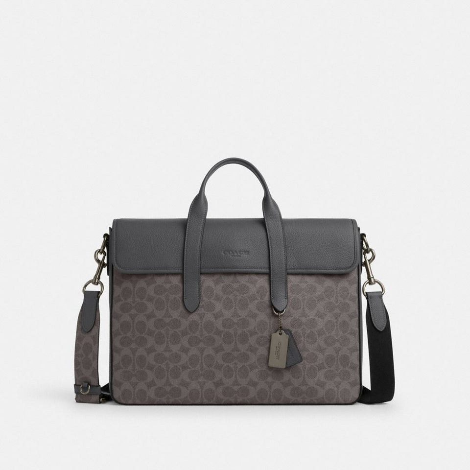 Coach Sullivan Portfolio Brief In Signature Canvas Gunmetal Grey Charcoal