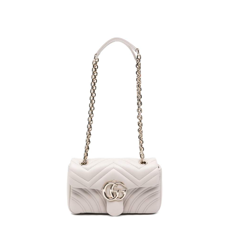 Gucci GG Marmont Small Matelassé Chevron Nappa Leather Shoulder Bag - Light Grey