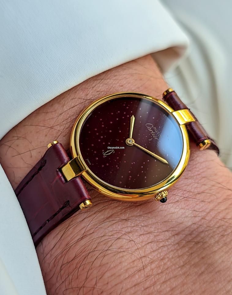 Cartier Must de Cartier Vermeil Burgundy Dial Vintage Gold Pl. 925