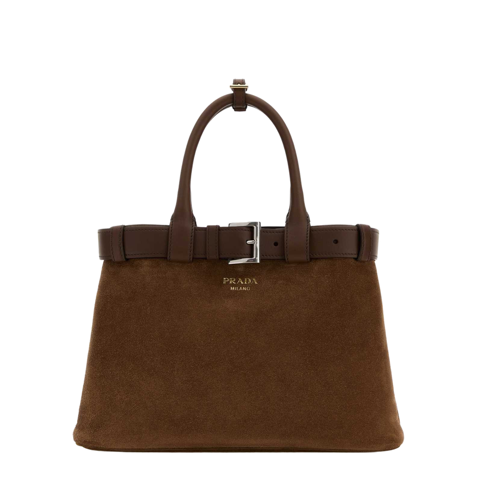 Brown Suede Buckle Medium Handbag