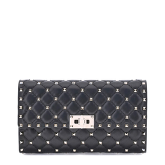 Valentino Rockstud Spike Nappa Leather Crossbody Clutch - Black