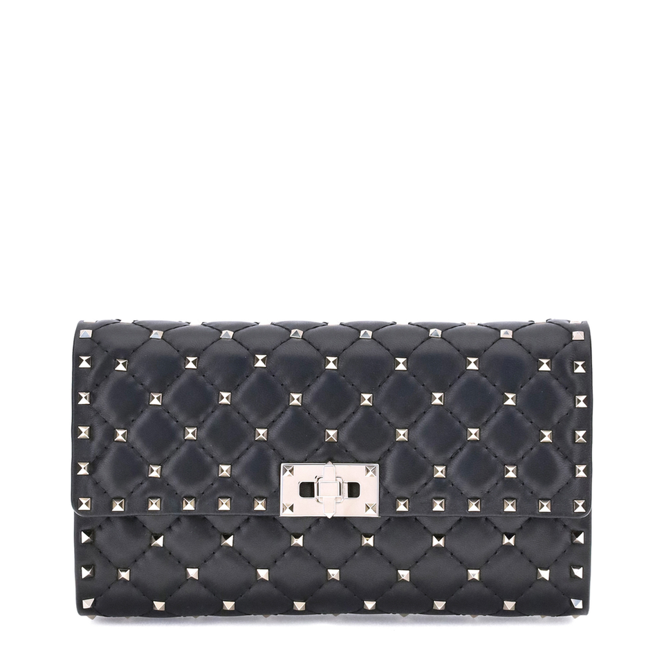 Valentino Rockstud Spike Nappa Leather Crossbody Clutch - Black