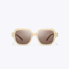 Tory Burch Eleanor Square Sunglasses IVORY HORN/SOLID BROWN