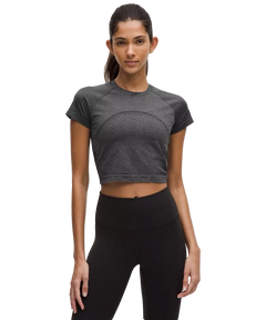 Lululemon Swiftly Tech Cropped Shorts-Sleeve Shirt 2.0 Spandex Stripe Black/White