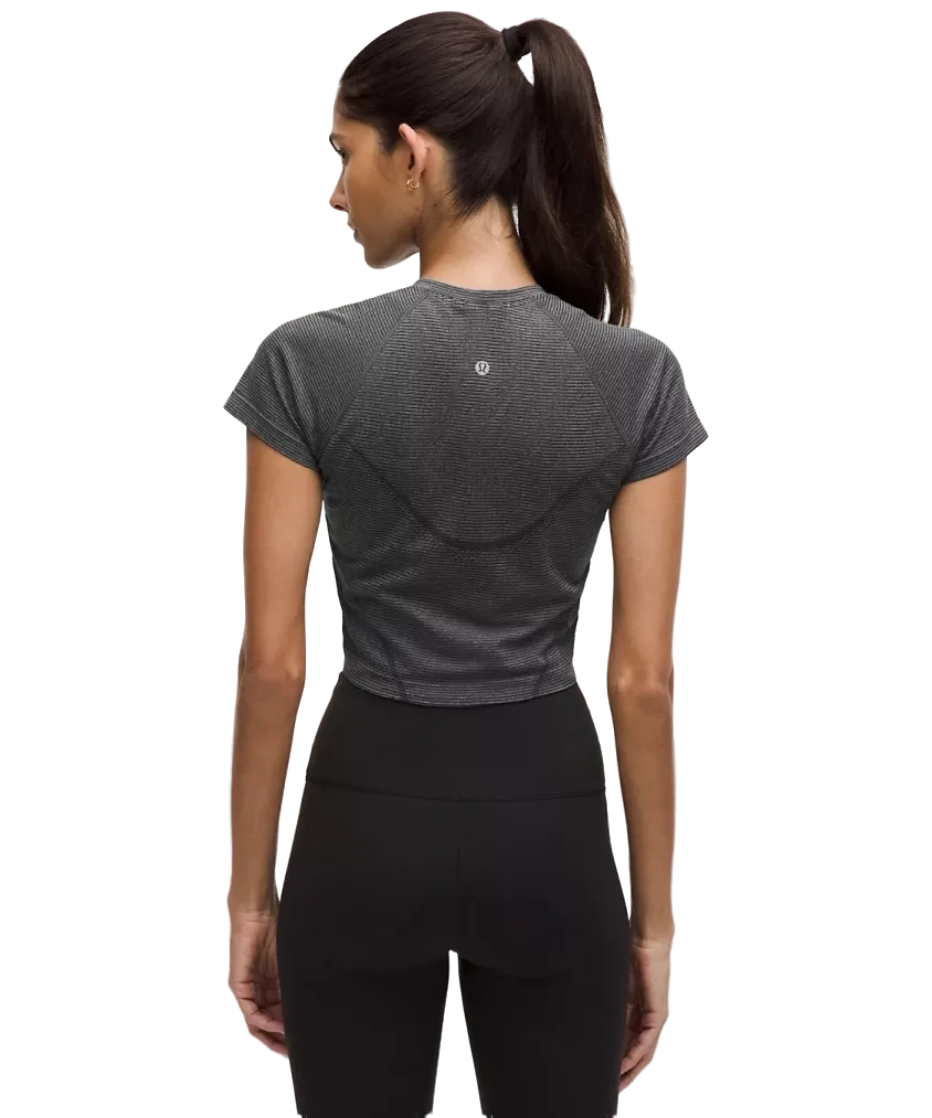Lululemon Swiftly Tech Cropped Shorts-Sleeve Shirt 2.0 Spandex Stripe Black/White