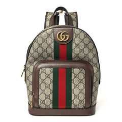 Gucci GG Supreme Monogram Calfskin Web Small Ophidia Day Backpack Beige Ebony New Acero